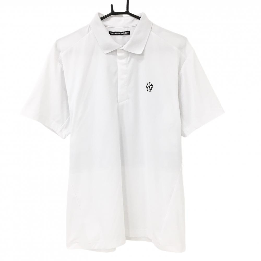 【美品】ラッセルノゴルフ 半袖ポロシャツ 白×黒 ルチャマスク 背面ビッグプリント メンズ 5(L) ゴルフウェア RUSSELUNO