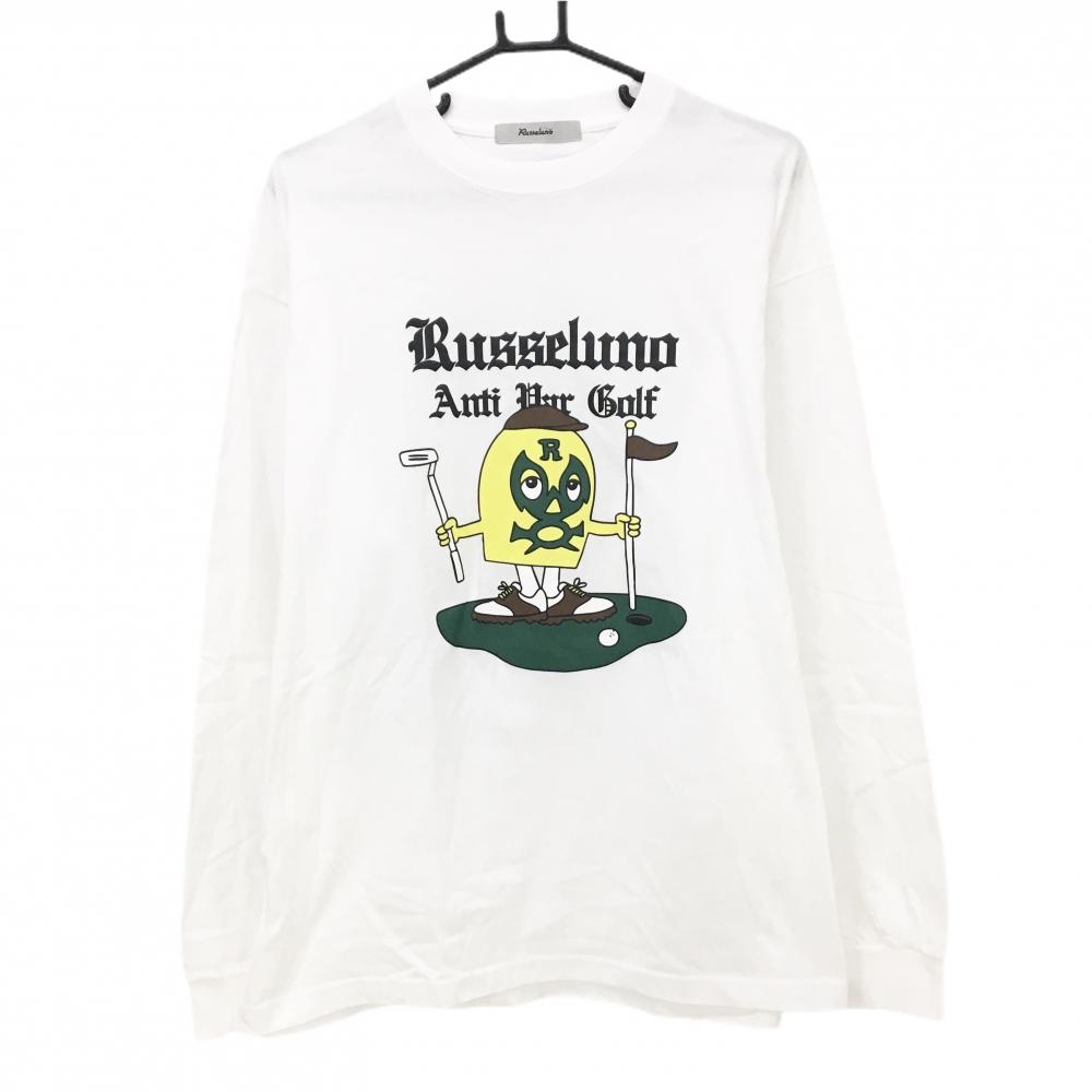 【超美品】ラッセルノ×CLEOFUS 長袖Ｔシャツ 白×イエロー×グリーン  メンズ 6(XL) ゴルフウェア 2025年モデル RUSSELUNO