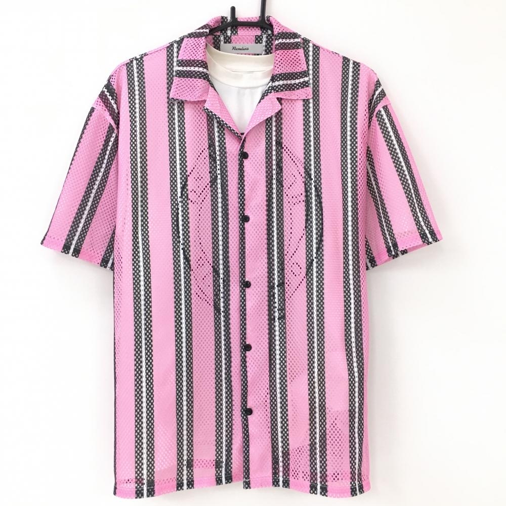 ラッセルノ 半袖メッシュシャツ×半袖ハイネックシャツ ピンク×黒 ストライプ  メンズ 5(L) ゴルフウェア RUSSELUNO 画像