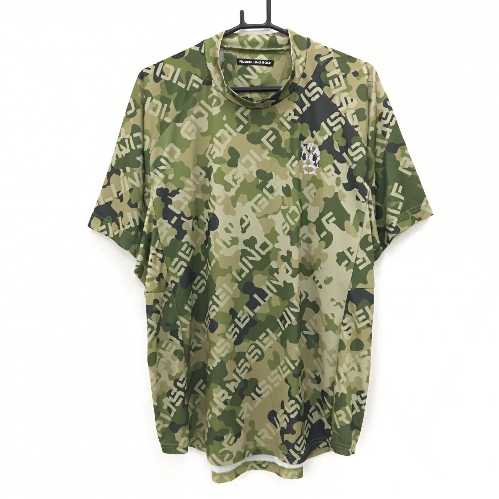 【美品】ラッセルノゴルフ 半袖ハイネックシャツ グリーン×ベージュ カモフラ   メンズ 6(XL) ゴルフウェア 2024年モデル RUSSELUNO