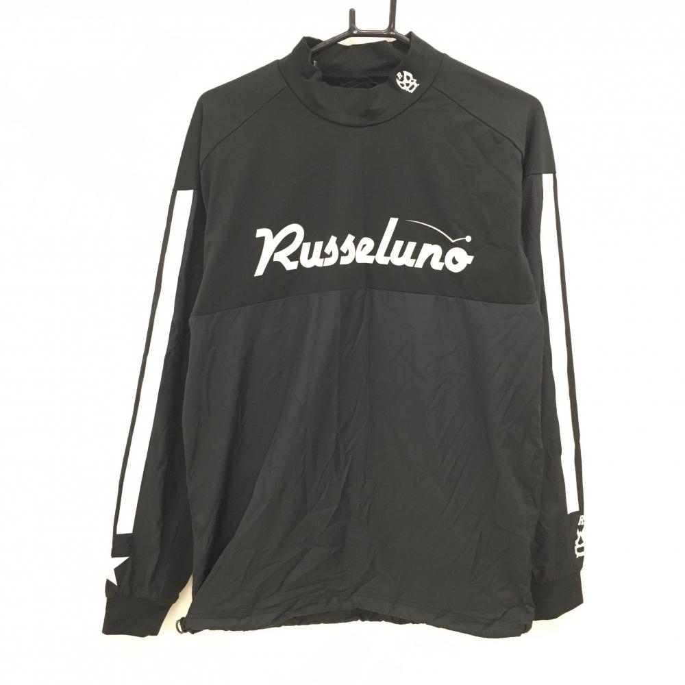 【超美品】ラッセルノ 異素材長袖ハイネックシャツ 黒×白 ネックルチャマスク 袖ライン  メンズ 4(M) ゴルフウェア RUSSELUNO