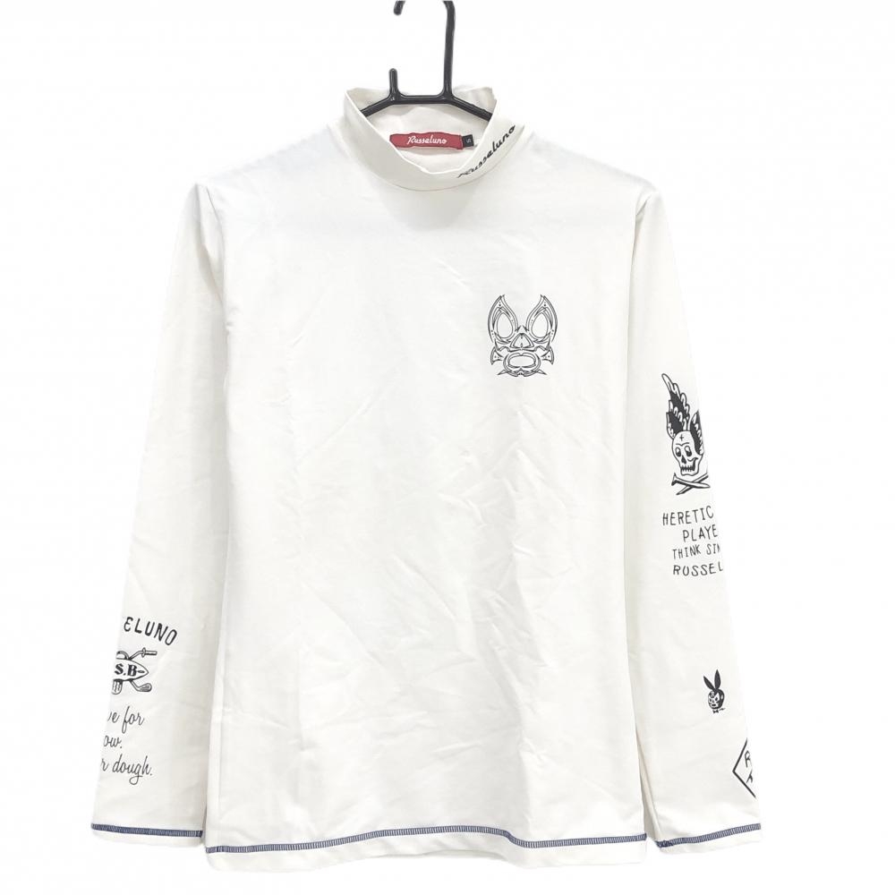 【美品】ラッセルノ 長袖ハイネックシャツ アイボリー×黒 ルチャマスク  メンズ 5(L) ゴルフウェア RUSSELUNO