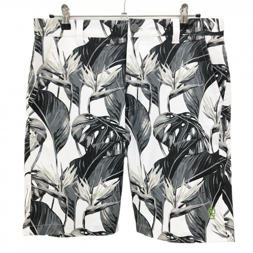 ラッセルノ ハーフパンツ 白×グレー リーフ柄 ルチャマスク メンズ 6(XL) ゴルフウェア RUSSELUNO