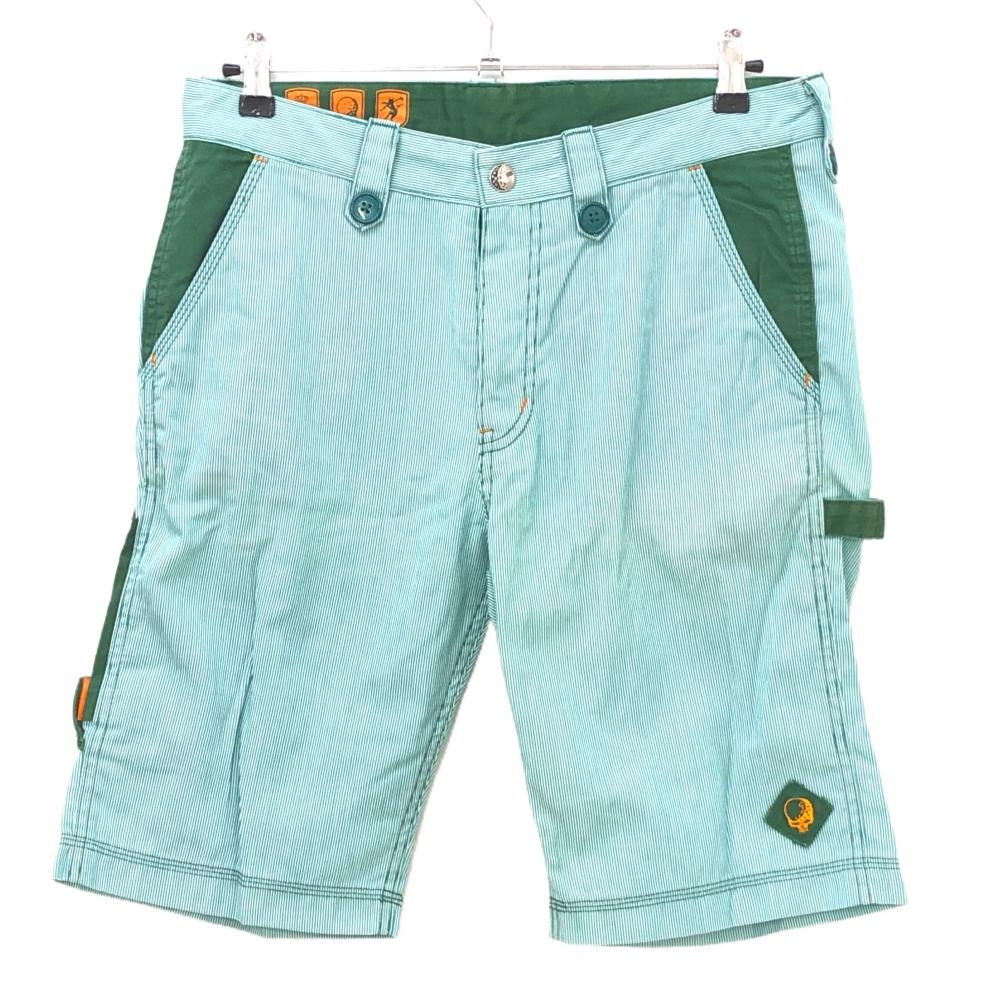 ラッセルノ ハーフパンツ グリーン×白 細ストライプ メンズ L ゴルフウェア RUSSELUNO