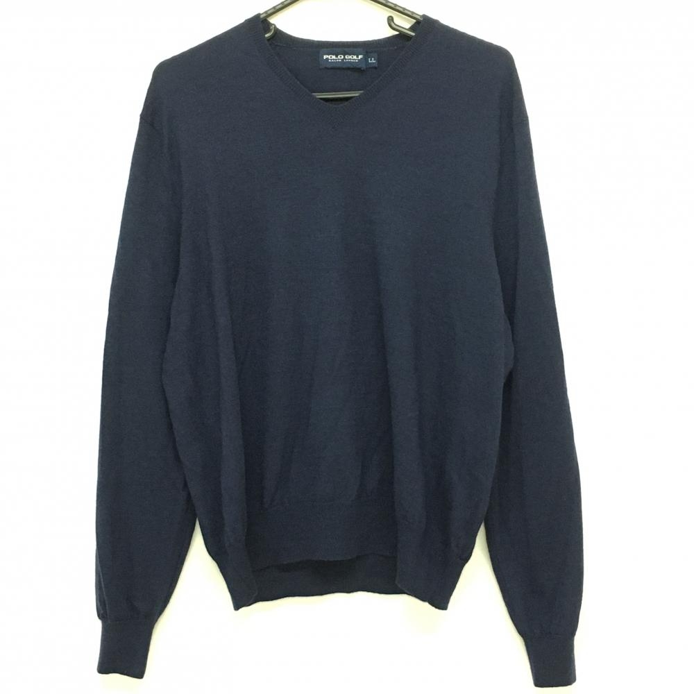 【美品】ポロゴルフラルフローレン セーター ネイビー カシミヤ混 ニット Vネック メンズ LL ゴルフウェア Ralph Lauren