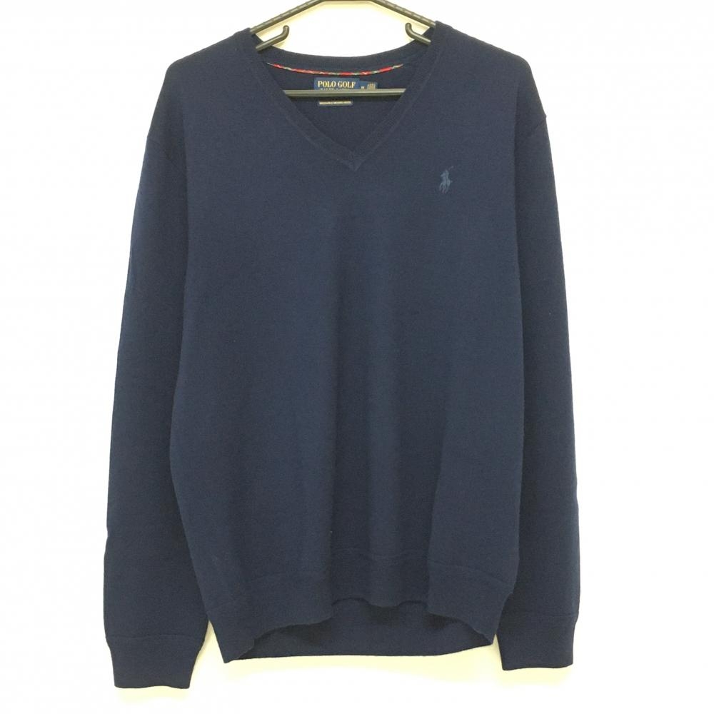 【超美品】ポロゴルフ セーター ネイビー ウール100% ポニー刺しゅう ニット メンズ M ゴルフウェア Ralph Lauren