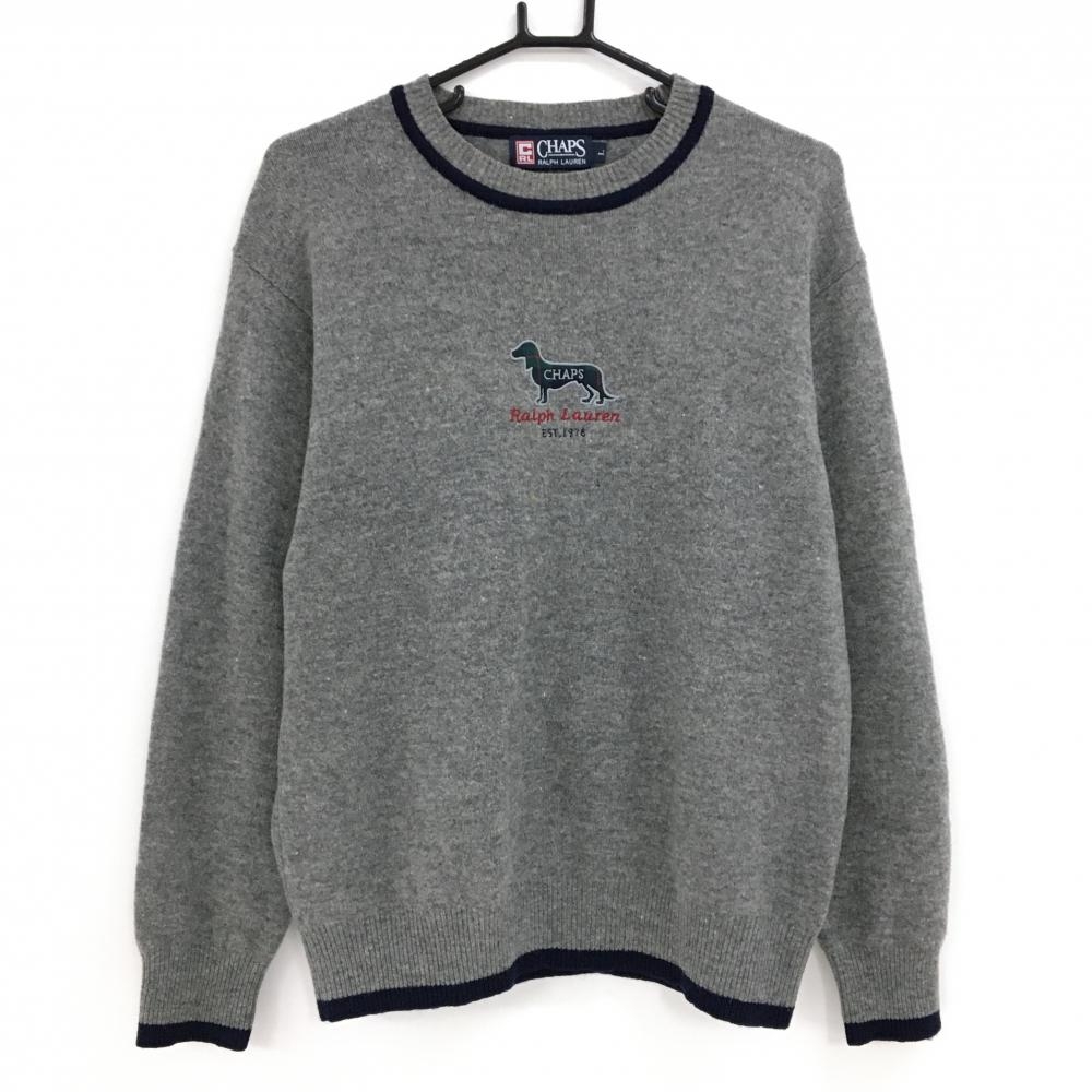 ラルフローレン セーター グレー イヌワッペン CHAPS ニット  メンズ L ゴルフウェア Ralph Lauren