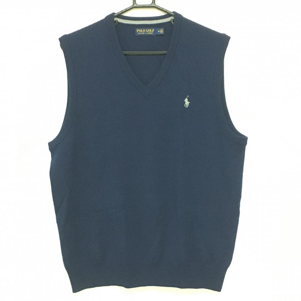 【超美品】ポロゴルフ ニットベスト ネイビー ウール100% ポニー刺しゅう メンズ M ゴルフウェア Ralph Lauren