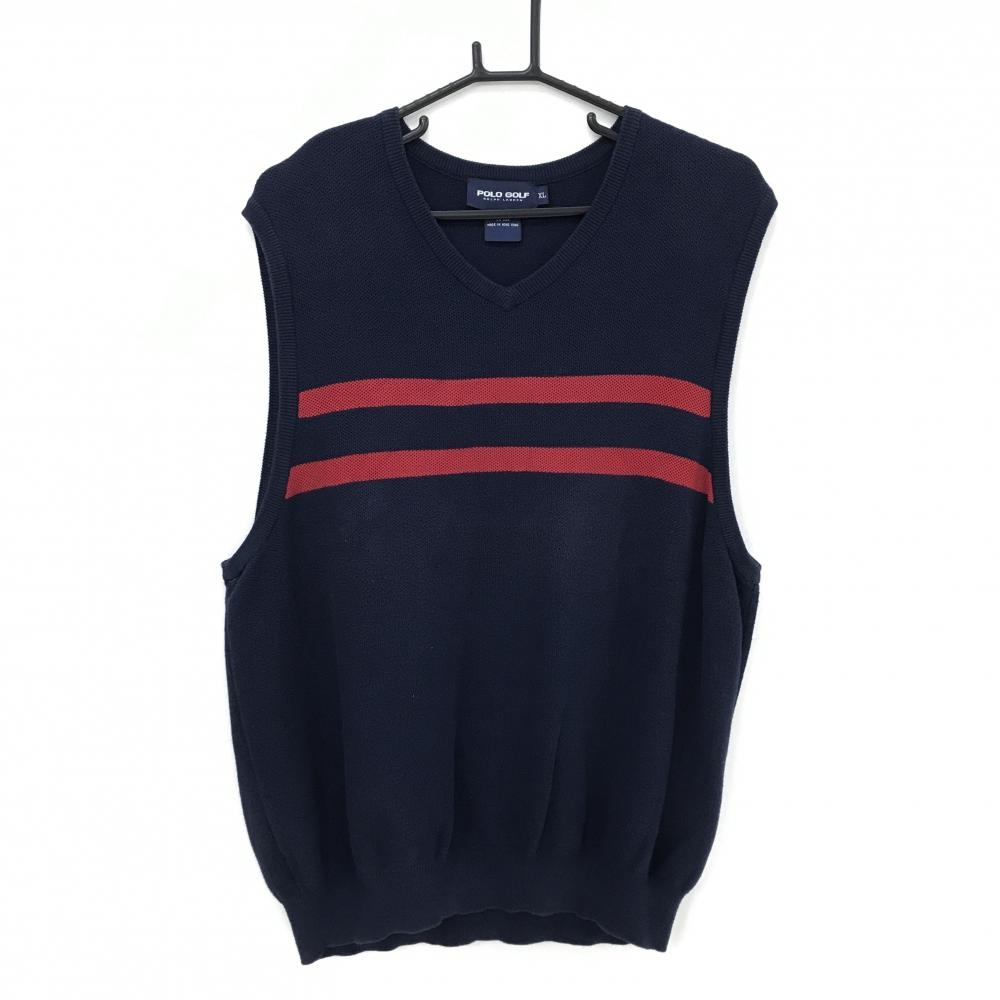 ポロゴルフ ニットベスト ネイビー×レッド 胸ライン コットン混  メンズ XL ゴルフウェア Ralph Lauren