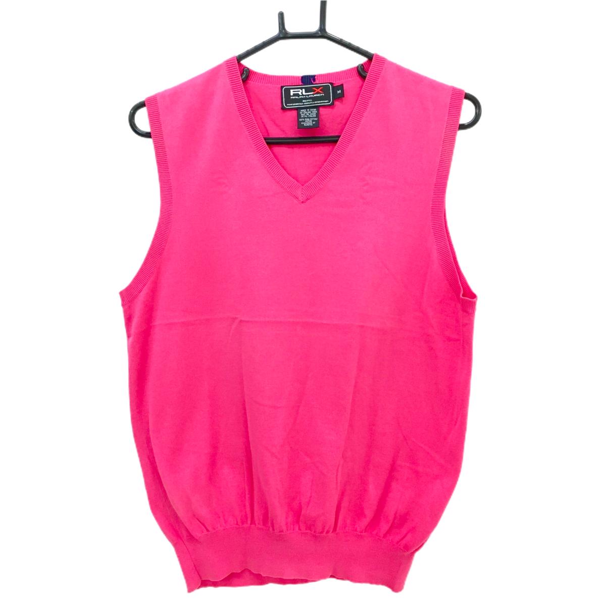 【美品】RLXラルフローレン ニットベスト ピンク 薄手 Vネック メンズ M ゴルフウェア Ralph Lauren