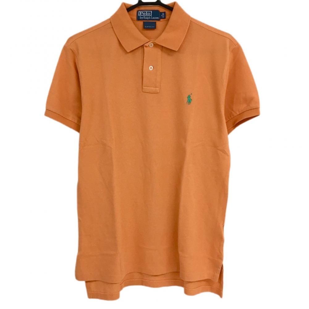 【美品】ポロbyラルフローレン 半袖ポロシャツ オレンジ 無地 シンプル ポニー刺しゅう コットン100％ メンズ M ゴルフウェア Ralph Lauren 画像
