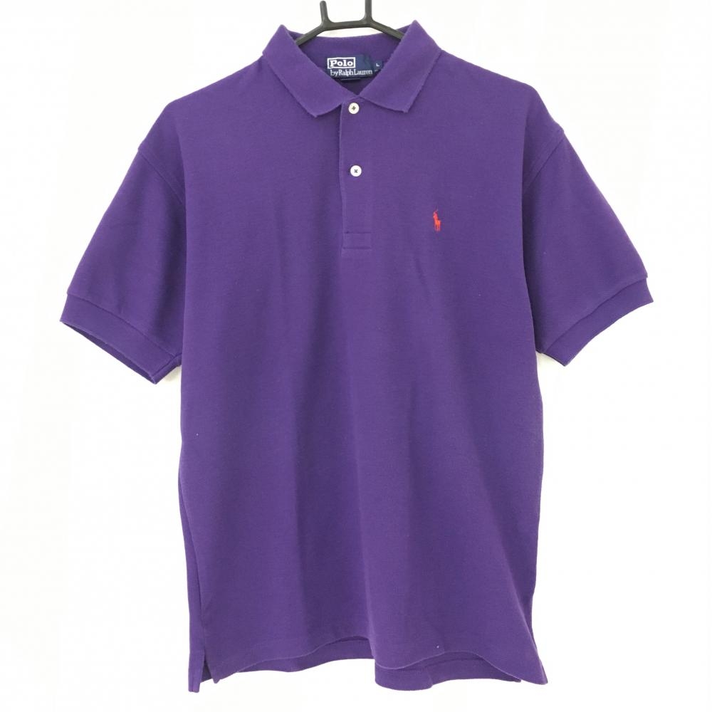 ポロbyラルフローレン 半袖ポロシャツ パープル×レッド ロゴ刺しゅう  メンズ L ゴルフウェア Ralph Lauren 画像
