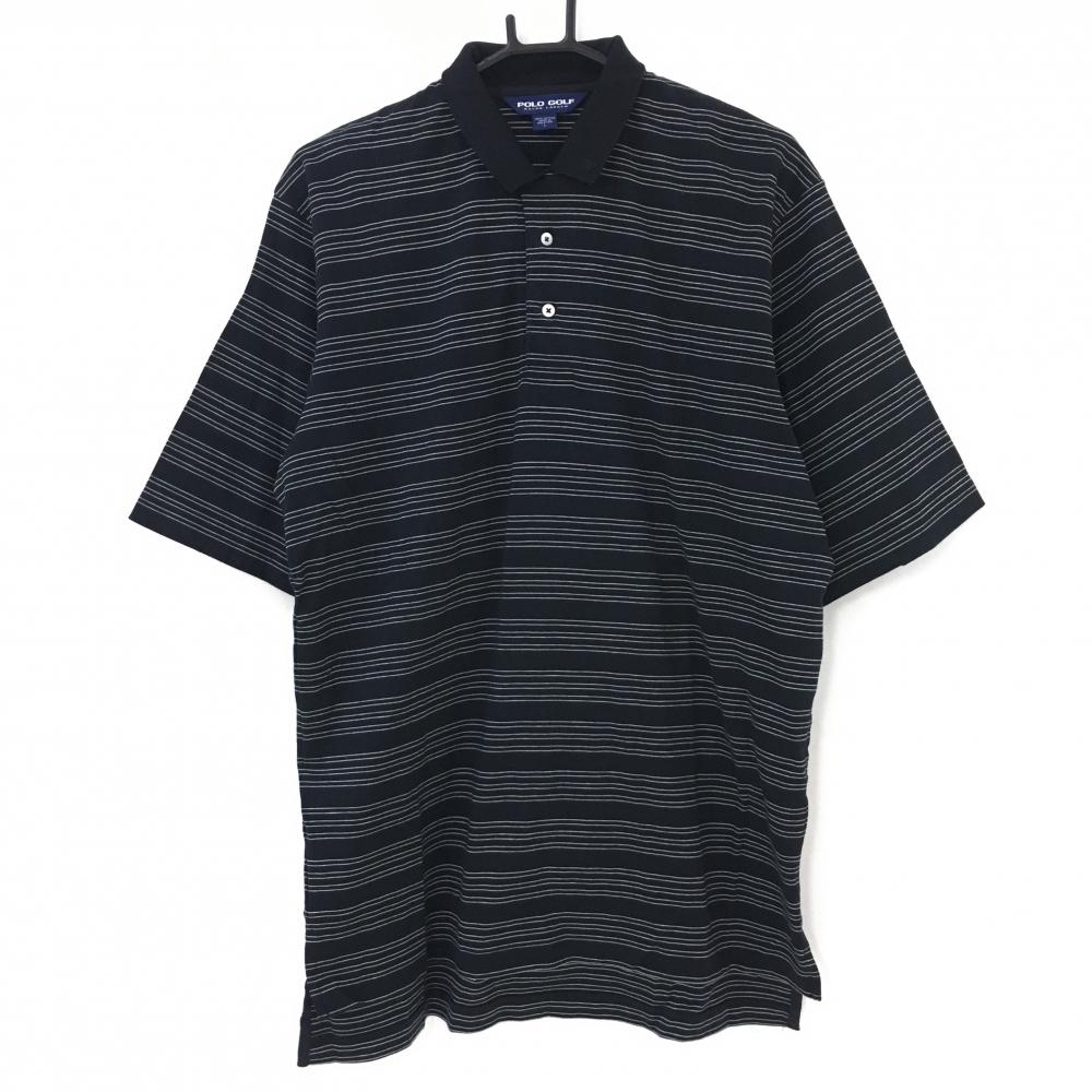 【美品】ポロゴルフ ラルフローレン 半袖ポロシャツ 黒×白 ボーダー コットン100％ メンズ L ゴルフウェア Ralph Lauren