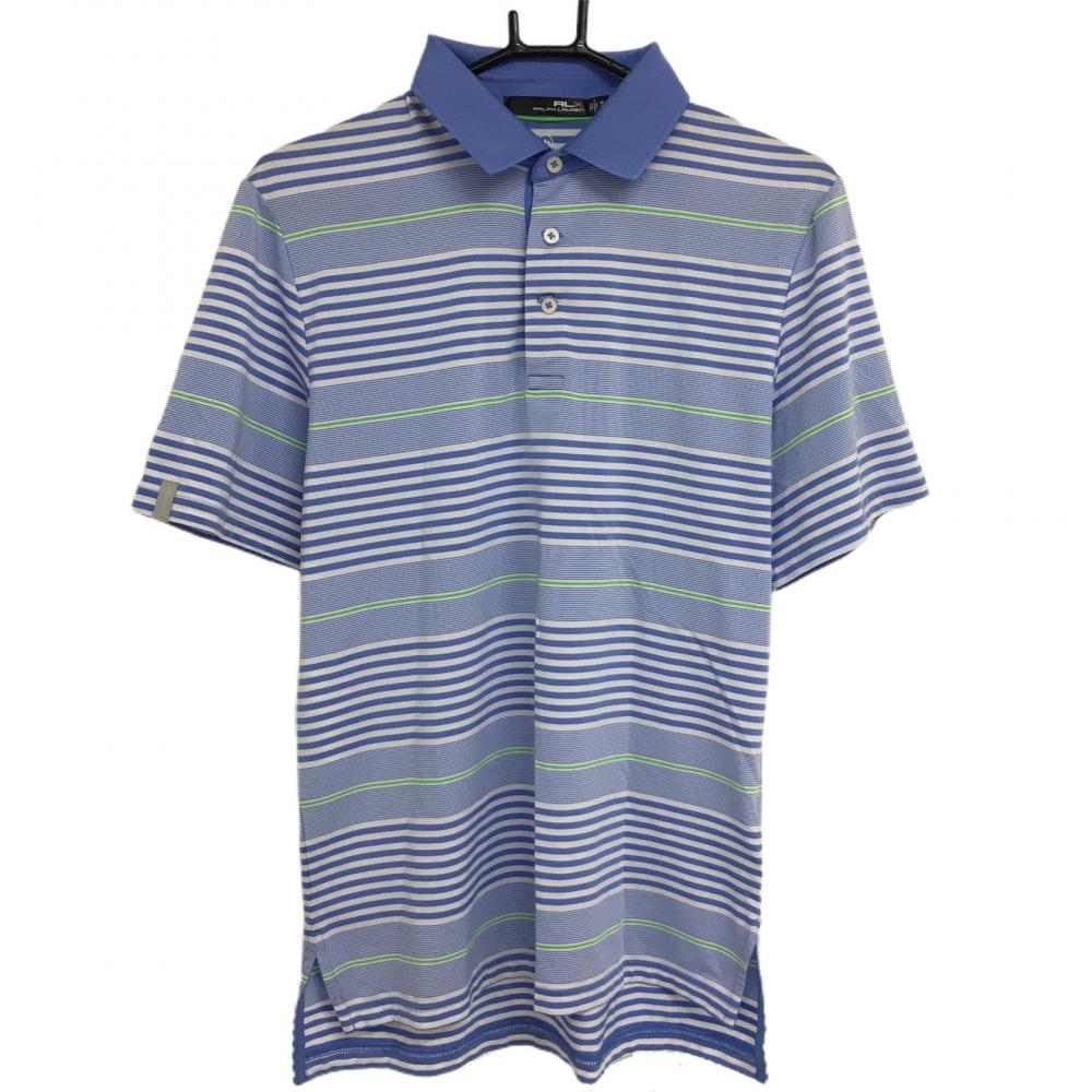 【超美品】RLXラルフローレン 半袖ポロシャツ ライトブルー×白 ランダムボーダー 総柄  メンズ XS ゴルフウェア Ralph Lauren 画像