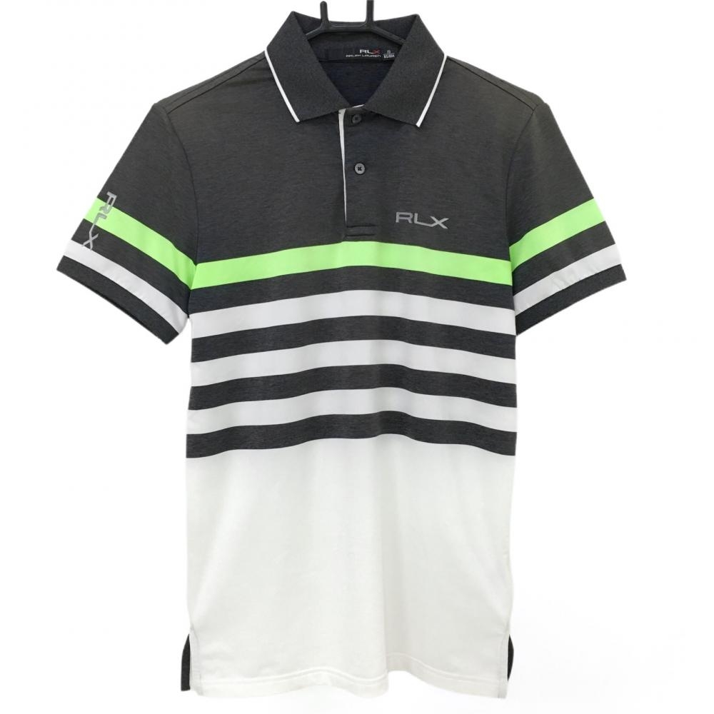 RLXラルフローレン 半袖ポロシャツ グレー×白 一部ボーダー 胸元ロゴ  メンズ XS ゴルフウェア Ralph Lauren 画像