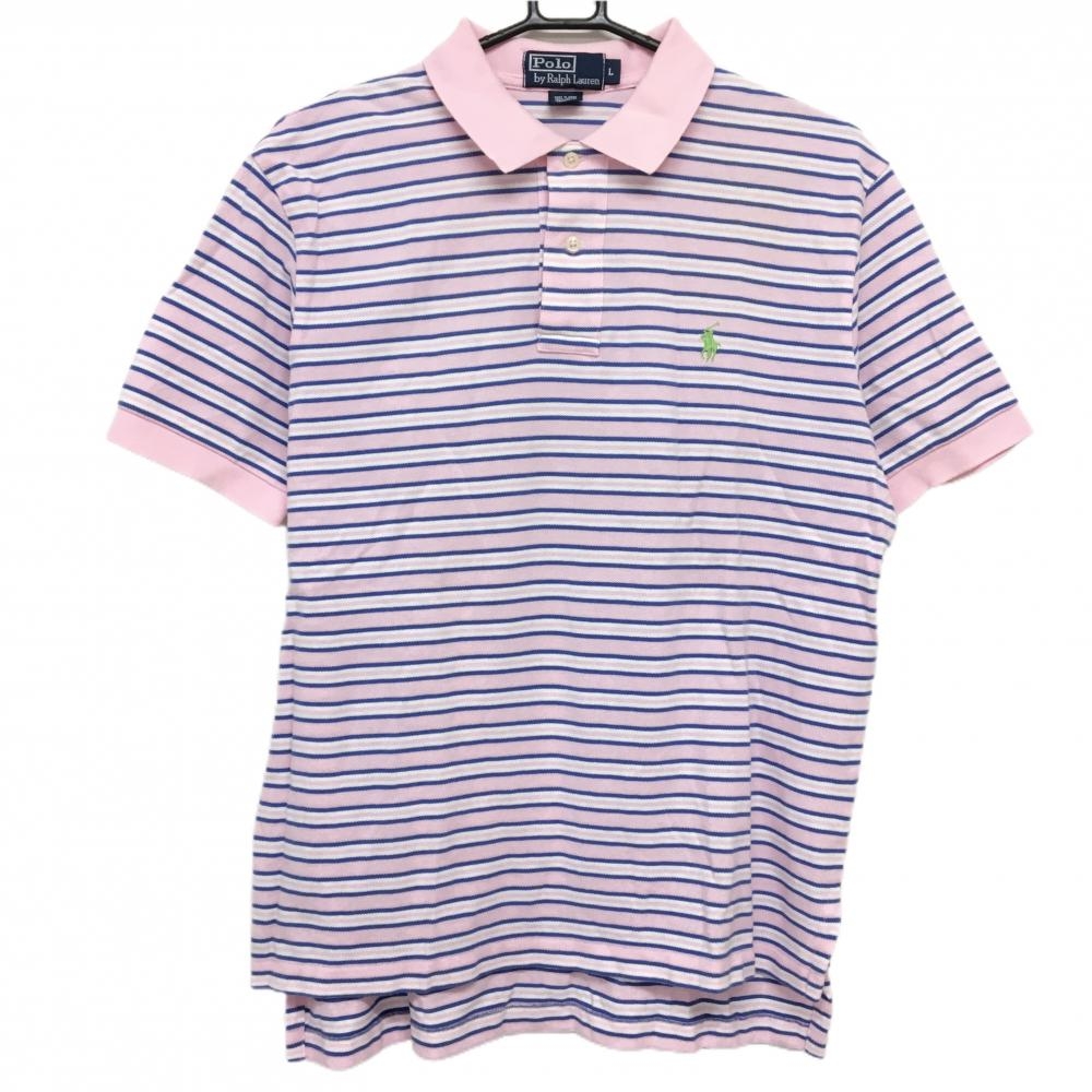 ラルフローレン 半袖ポロシャツ ピンク×ネイビー ボーダー ポニー刺しゅう メンズ L ゴルフウェア Ralph Lauren