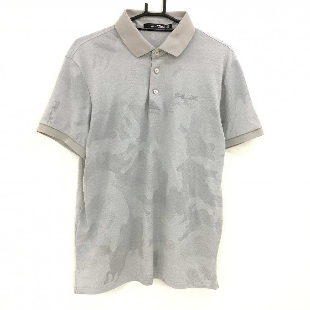 【美品】RLXラルフローレン 半袖ポロシャツ ライトグレー 迷彩織生地 カモフラ WICKING メンズ LG ゴルフウェア Ralph Lauren