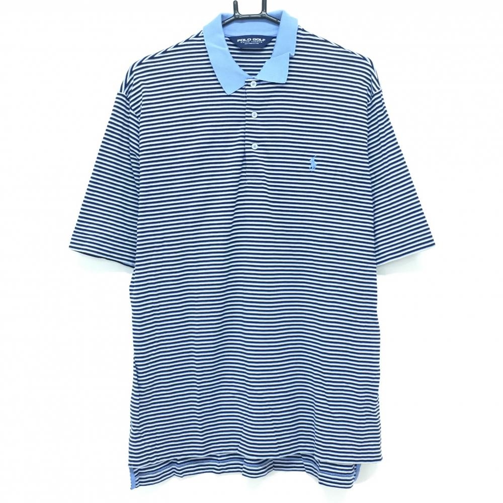 ポロゴルフ ラルフローレン 半袖ポロシャツ ネイビー×ライトブルー ボーダー ポニー刺しゅう メンズ L ゴルフウェア Ralph Lauren