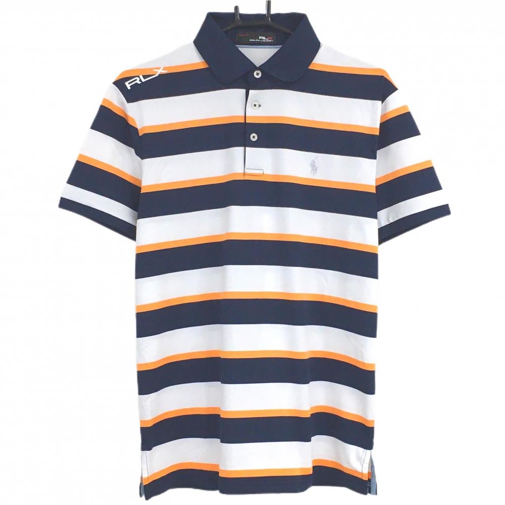【超美品】RLXラルフローレン 半袖ポロシャツ 白×ネイビー×オレンジ ボーダー メンズ  ゴルフウェア Ralph Lauren
