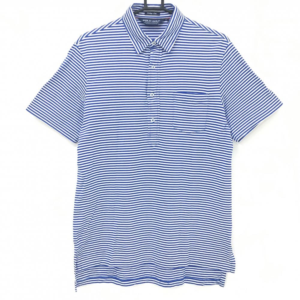 ポロゴルフ 半袖ポロシャツ ブルー×白 ボーダー 胸ポケット メンズ S ゴルフウェア Ralph Lauren
