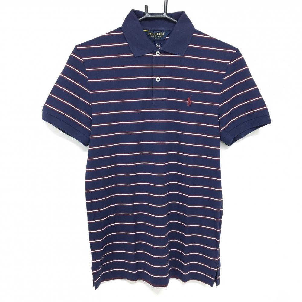 【新品】ポロゴルフ 半袖ポロシャツ ネイビー×ボルドー ボーダー メンズ XS ゴルフウェア Ralph Lauren