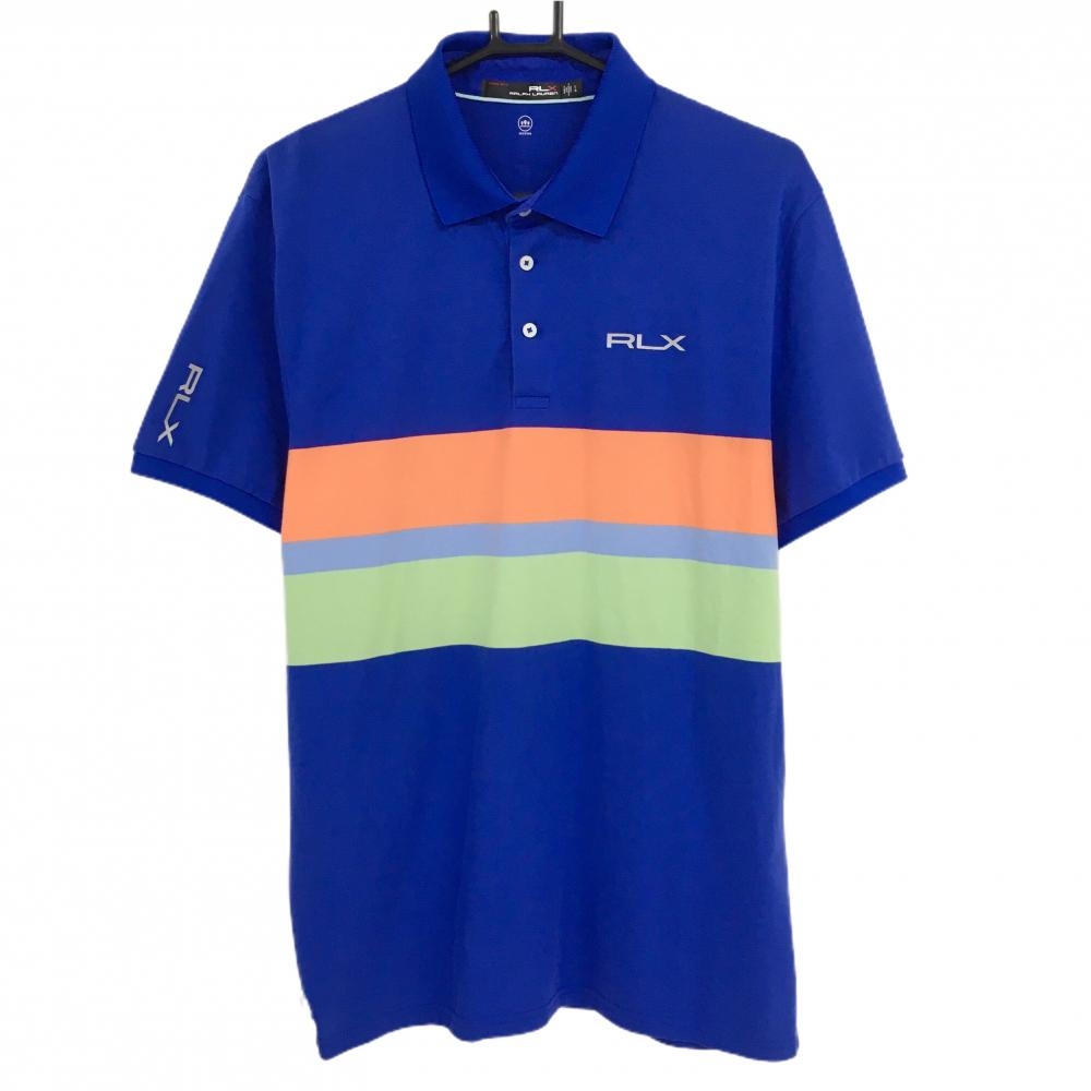 RLXラルフローレン 半袖ポロシャツ ブルー×オレンジ×ライトグリーン WICKING メンズ LG ゴルフウェア Ralph Lauren