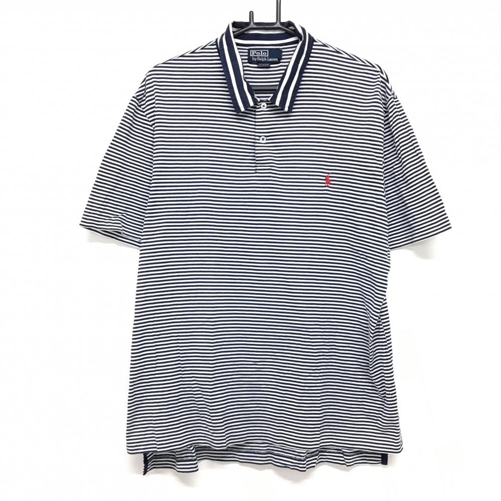 ポロラルフローレン 半袖ポロシャツ ネイビー×白 ボーダー柄 ロゴ刺しゅう  メンズ LL ゴルフウェア Ralph Lauren