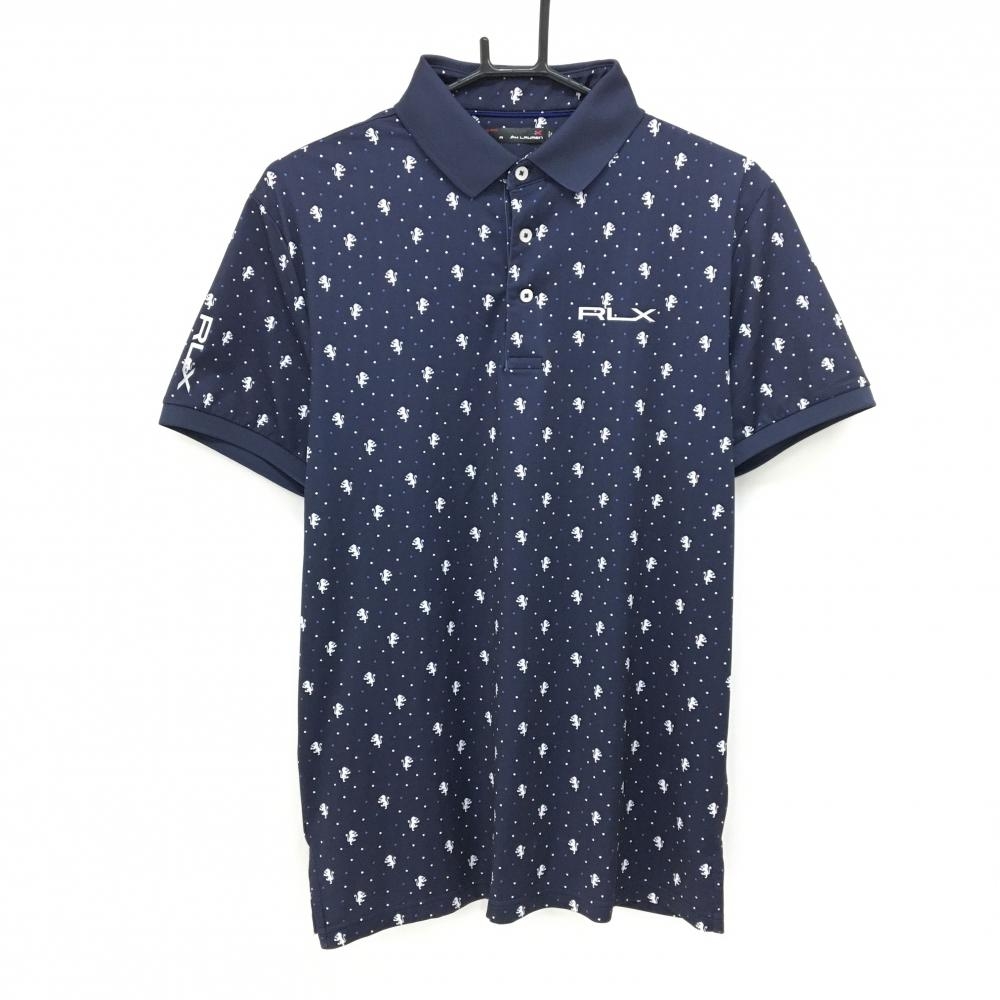 【美品】RLXラルフローレン 半袖ポロシャツ ネイビー×白 星総柄 ロゴ  メンズ SP ゴルフウェア Ralph Lauren