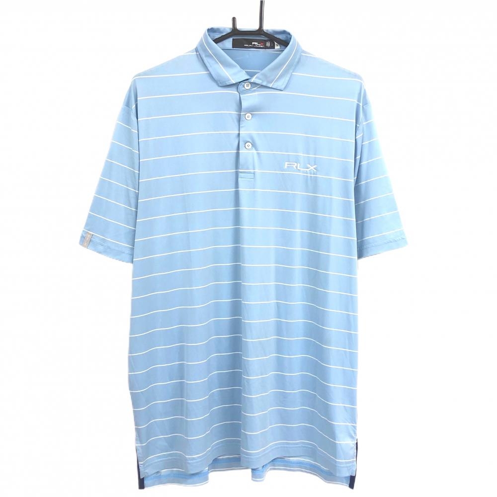 RLXラルフローレン 半袖ポロシャツ ライトブルー×白 ボーダー  メンズ LG ゴルフウェア Ralph Lauren