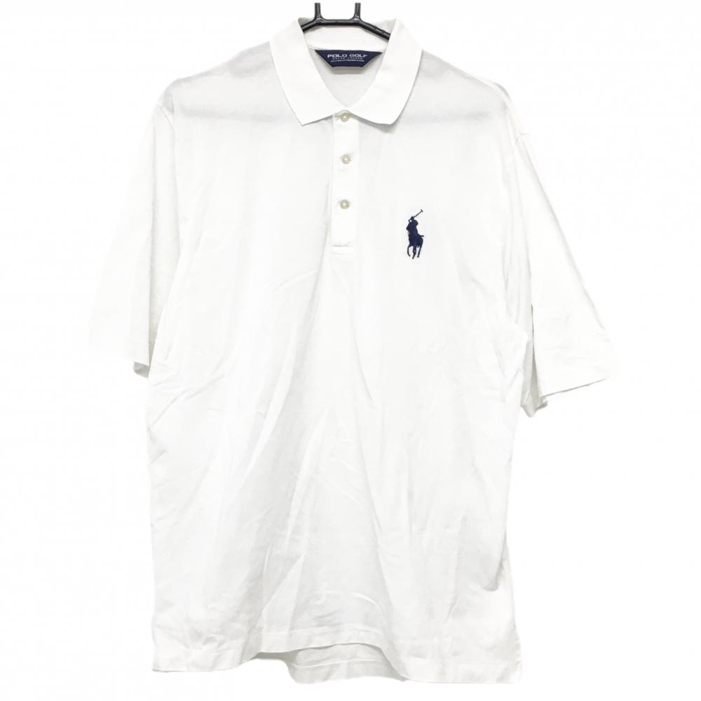 ポロゴルフ ラルフローレン 半袖ポロシャツ 白 ロゴネイビー  メンズ M ゴルフウェア Ralph Lauren