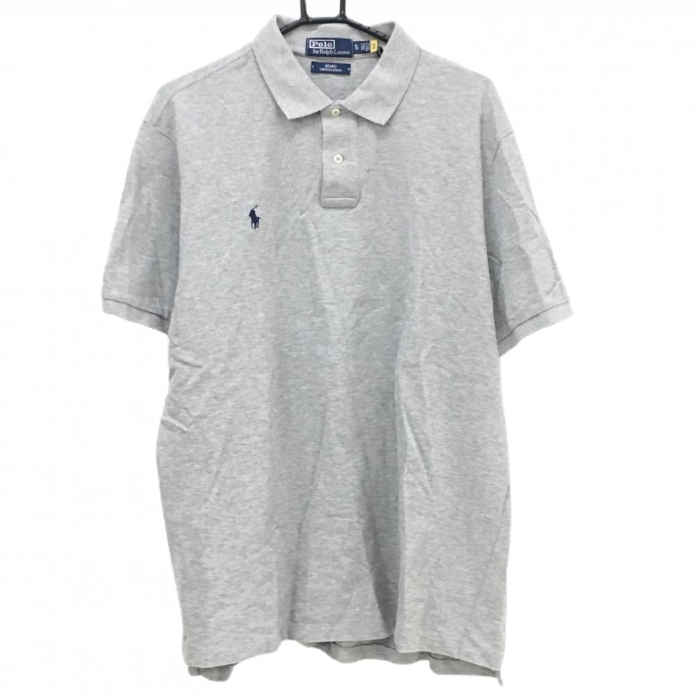 【美品】ポロラルフローレン×ビームス 半袖ポロシャツ グレー×ネイビーコットン100％ メンズ XL ゴルフウェア 大きいサイズ Ralph Lauren