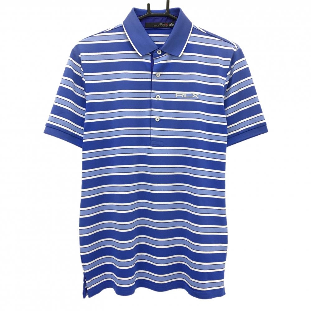 RLXラルフローレン 半袖ポロシャツ ブルー×白 ボーダー  メンズ S ゴルフウェア Ralph Lauren
