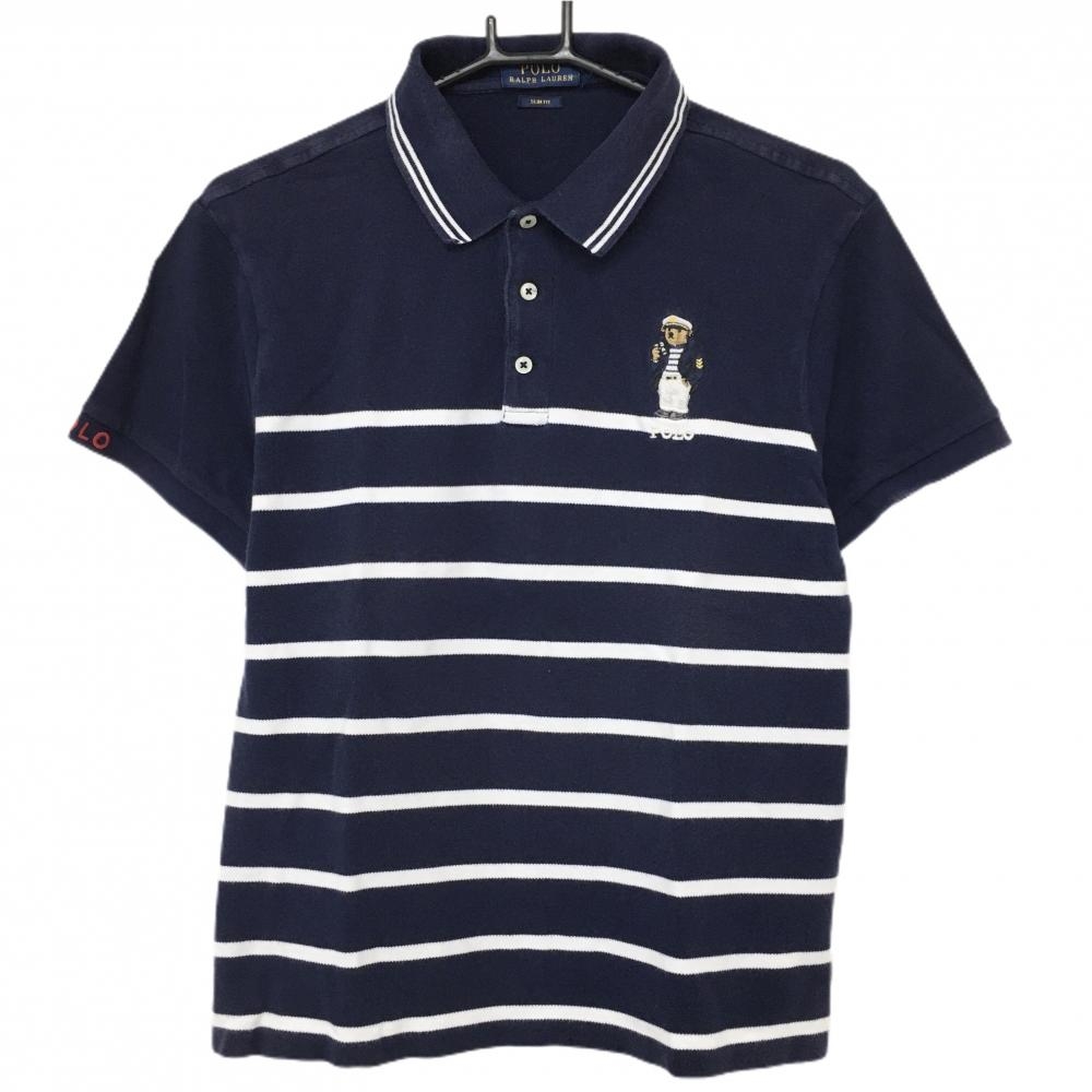 ポロラルフローレン 半袖ポロシャツ ネイビー×白 ボーダー ベア刺しゅう  メンズ  ゴルフウェア Ralph Lauren