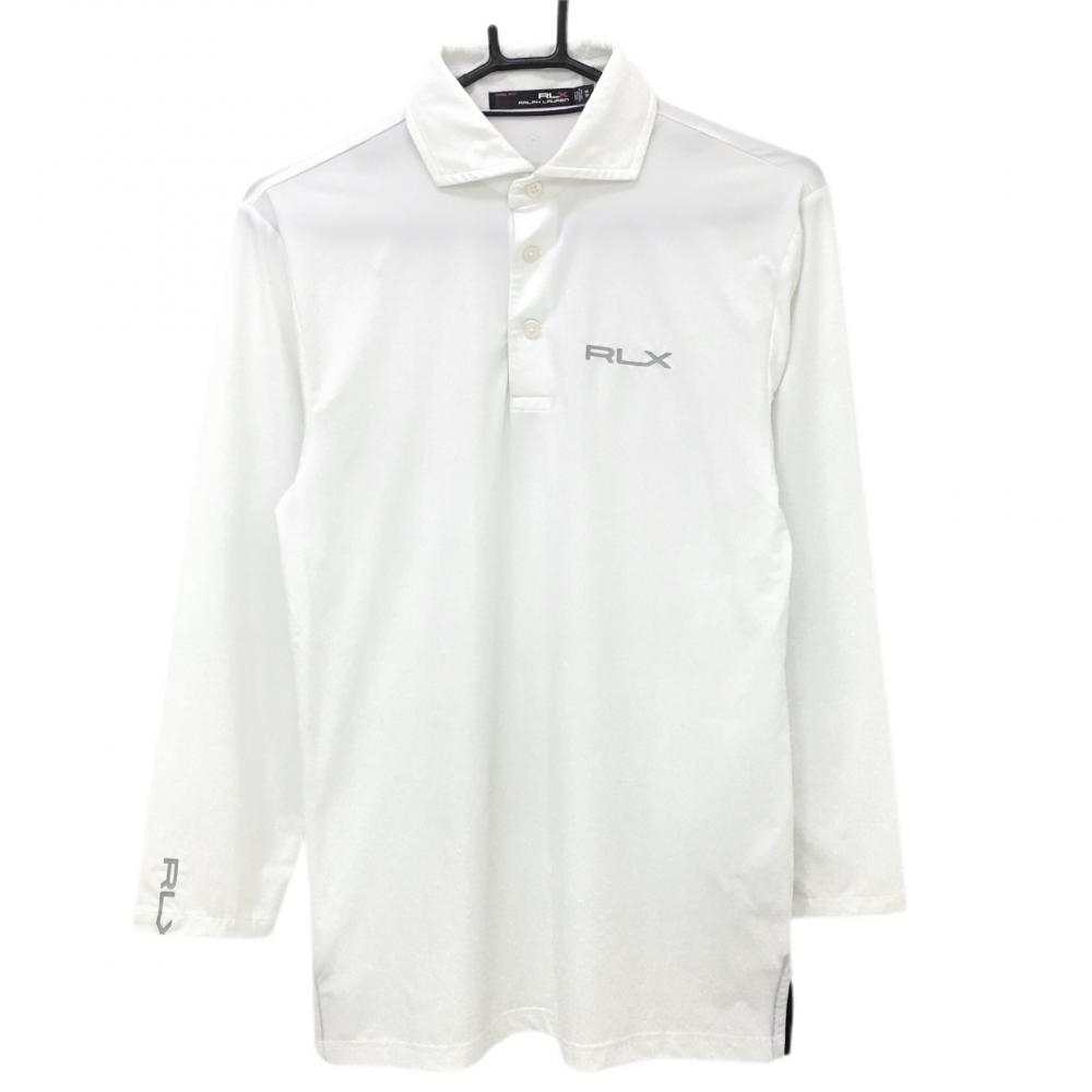 RLXラルフローレン 長袖ポロシャツ 白×シルバー シンプル 胸元ロゴ  メンズ XS ゴルフウェア Ralph Lauren 画像
