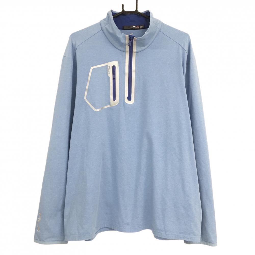 【超美品】RLXラルフローレン 長袖ハイネックシャツ ライトブルー×ネイビー メンズ XXL ゴルフウェア 大きいサイズ Ralph Lauren