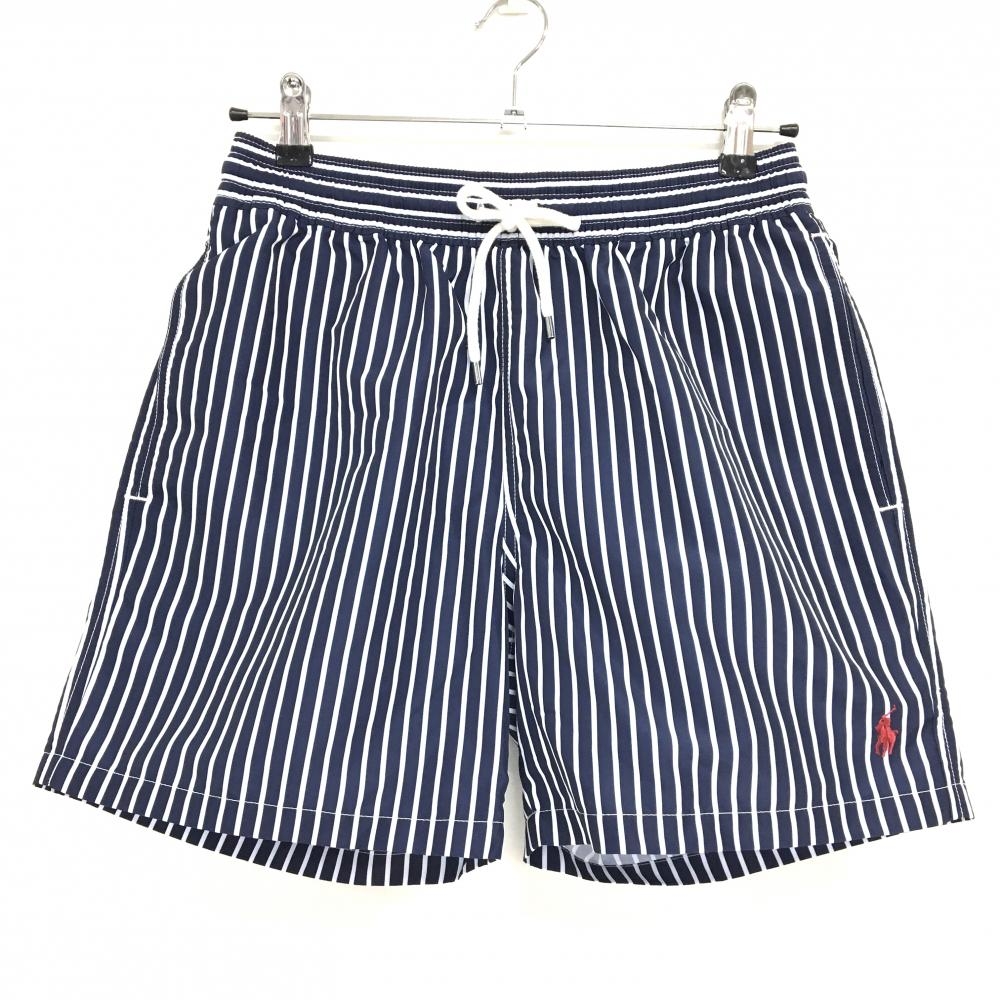 ポロラルフローレン ハーフパンツ ネイビー×白 ストライプ ウエストゴム 裏地メッシュ メンズ S ゴルフウェア Ralph Lauren