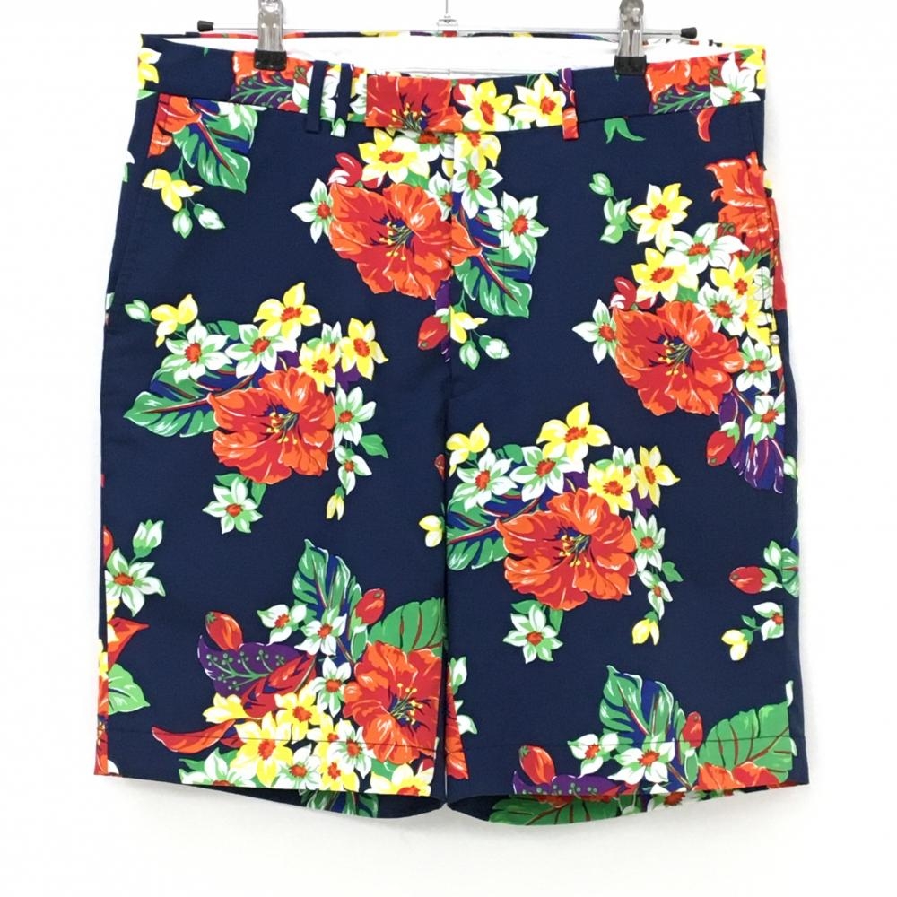【美品】RLXラルフローレン ハーフパンツ ネイビー×マルチカラー 花柄 メンズ 34 ゴルフウェア Ralph Lauren