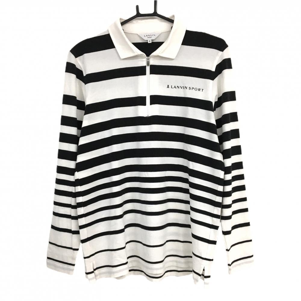 ランバンスポール 長袖ポロシャツ 白×黒 ボーダー 微起毛  メンズ 40(L) ゴルフウェア LANVIN SPORT