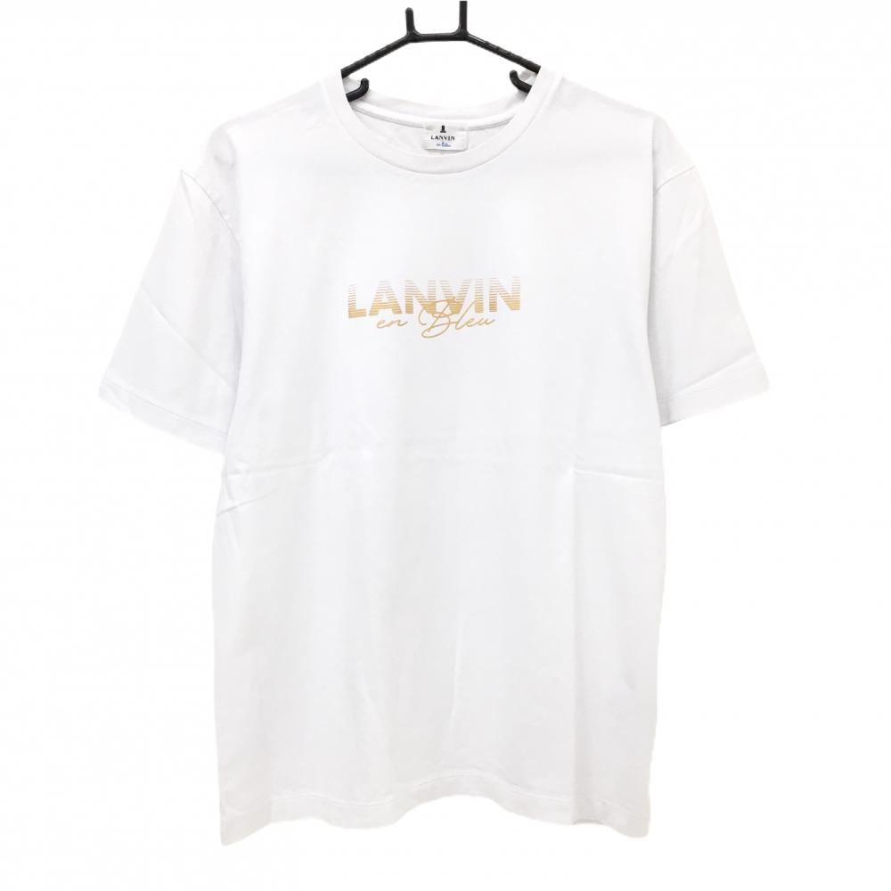 ランバンオンブルー Tシャツ 白×ゴールド系 ロゴプリント メンズ 50(5XL) ゴルフウェア LANVIN SPORT