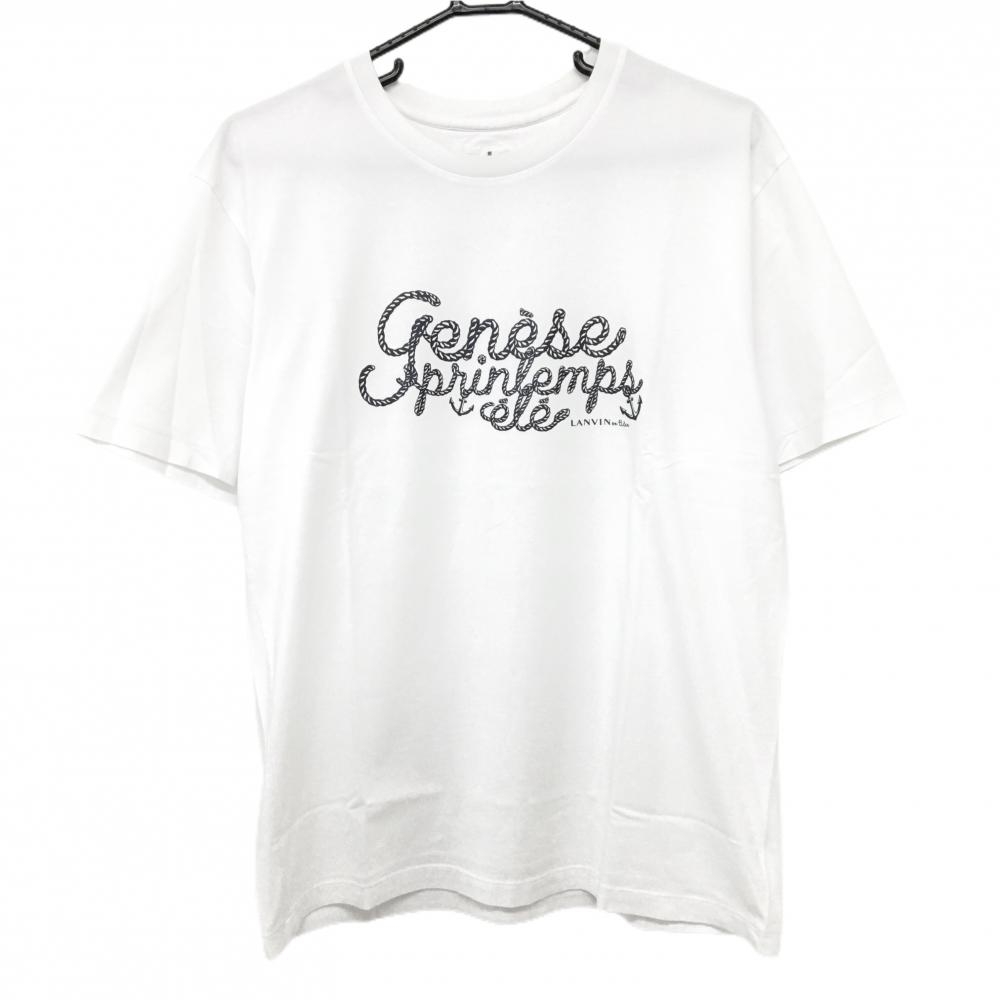 ランバンオンブルー Tシャツ 白×ダークネイビー フロントロゴプリント メンズ 50 ゴルフウェア LANVIN SPORT