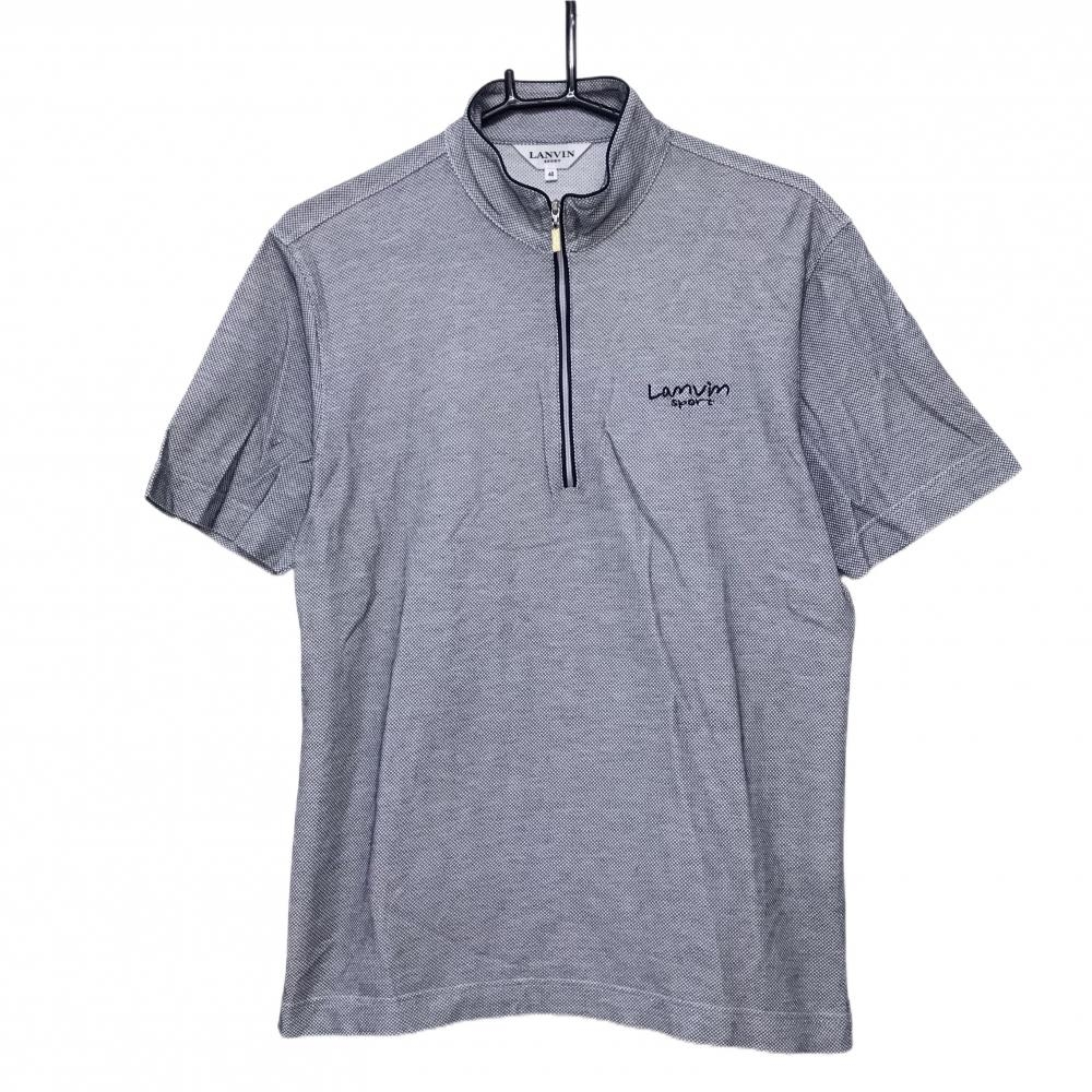 ランバンスポール 半袖ハイネックシャツ 白×ネイビー 細目チェック風 ハーフジップ メンズ 40(L) ゴルフウェア LANVIN SPORT