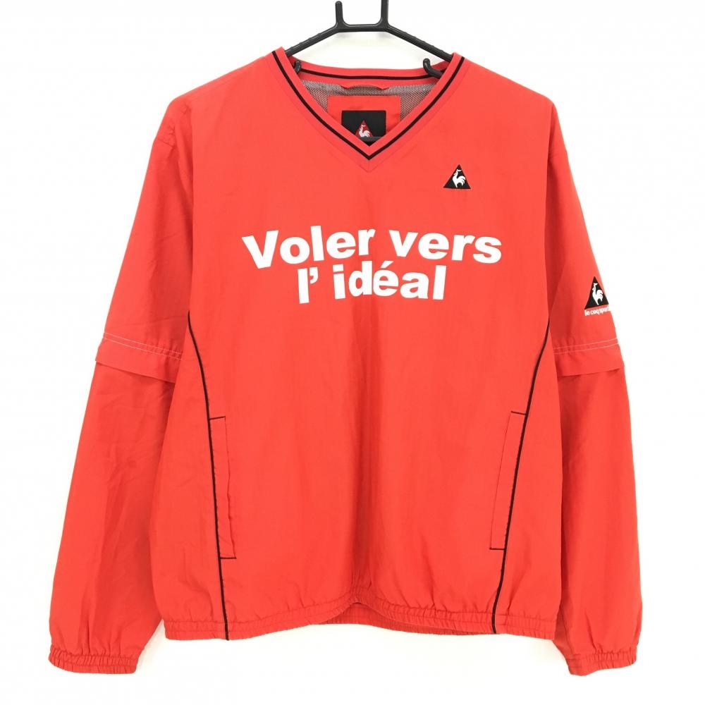 ルコックゴルフ 2WAYスニード レッド ストライプ地模様 メッシュ裏地 袖着脱可  メンズ M ゴルフウェア le coq sportif