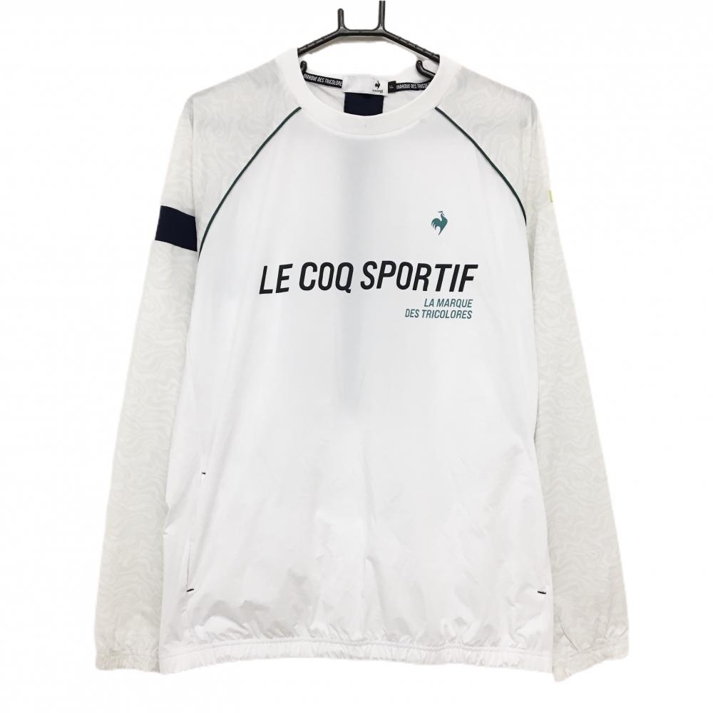 【美品】ルコックゴルフ スニード 白 袖柄 胸ロゴプリント メンズ LL ゴルフウェア 2023年モデル le coq sportif