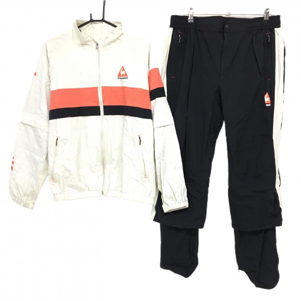 ルコック レインウェア 上下セット(2WAYジャケット×パンツ) アイボリー×黒 袖着脱可 収納袋付 メンズ LL ゴルフウェア le coq sportif