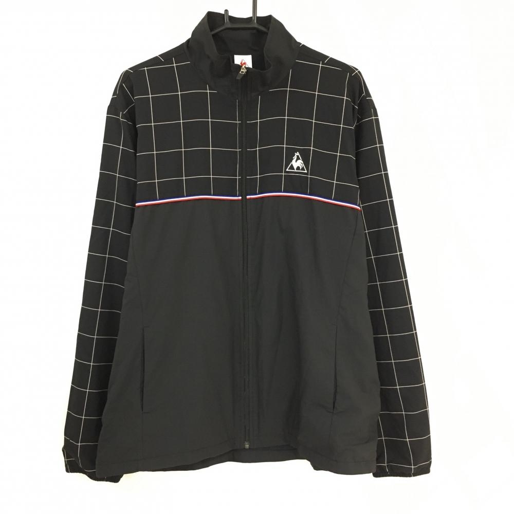 【美品】ルコック ジャケット 黒×白 身頃上部・袖格子チェック 裏微起毛  メンズ XO ゴルフウェア le coq sportif
