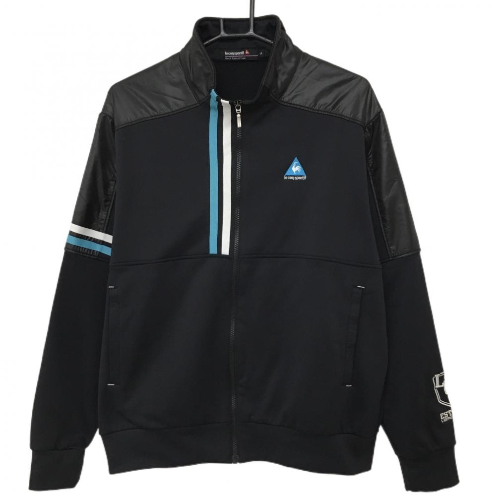 【超美品】ルコックゴルフ ジャケット 黒×白 肩切替 裏起毛 ロゴ刺しゅう メンズ LL ゴルフウェア le coq sportif