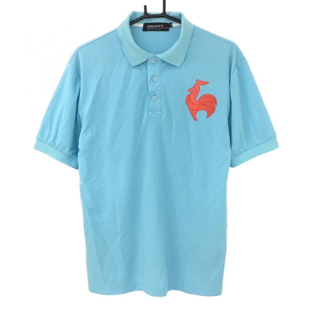 ルコック 半袖ポロシャツ ライトブルー織生地 ロゴプリント メンズ XL ゴルフウェア le coq sportif