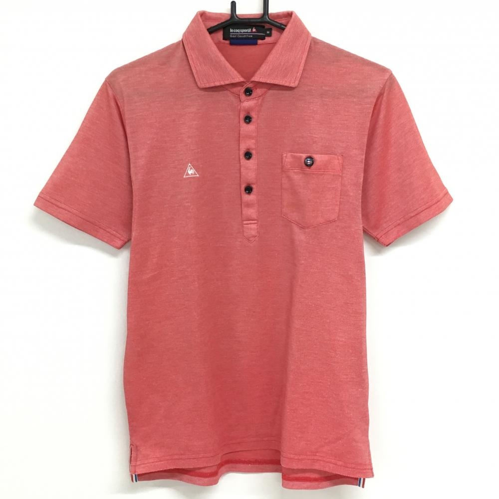 【美品】ルコック 半袖ポロシャツ 杢レッド 胸ポケット付  メンズ M ゴルフウェア le coq sportif