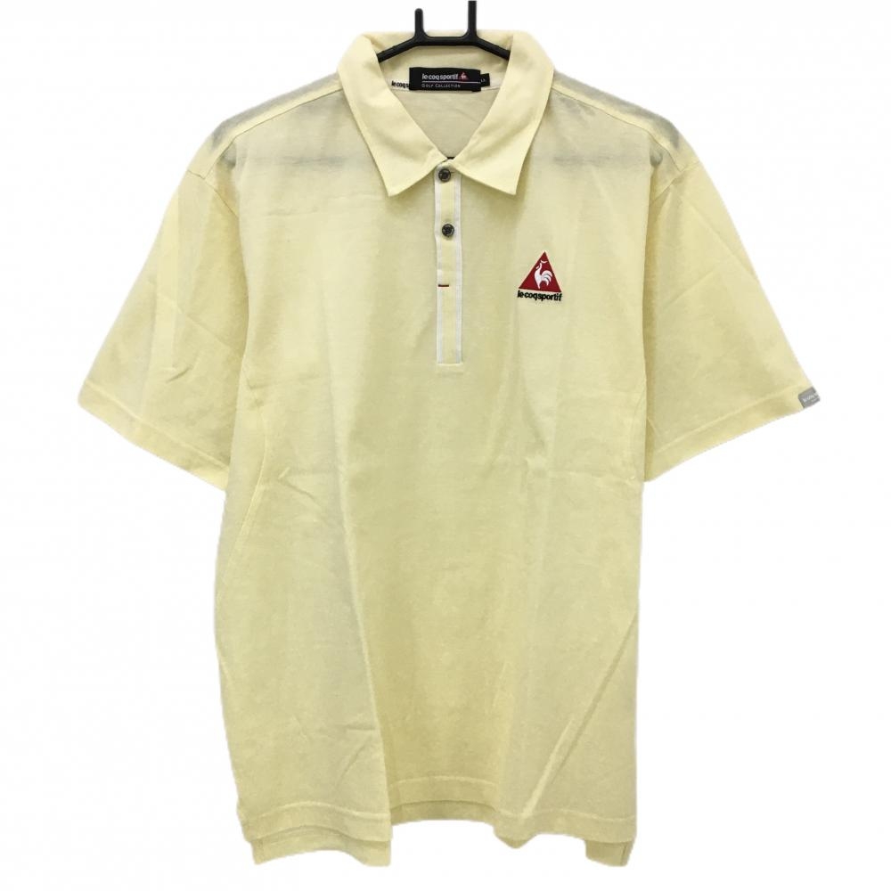 【美品】ルコックゴルフ 半袖ポロシャツ ライトイエロー×レッド 胸元ロゴ刺しゅう メンズ LL ゴルフウェア le coq sportif