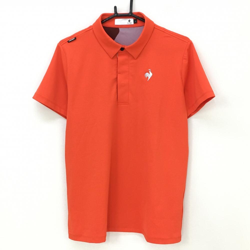 【超美品】ルコックゴルフ 半袖ポロシャツ オレンジ 背面ロゴプリント ストレッチ メンズ L ゴルフウェア le coq sportif